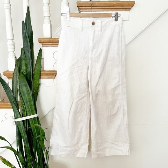 Madewell White Corduroy Cotton Blend High Waist Emmett Wide Leg Crop Pants 25 - Picture 2 of 7